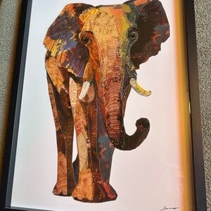 Colorful Mixed Media Elephant Wall Art Print - Multicolor